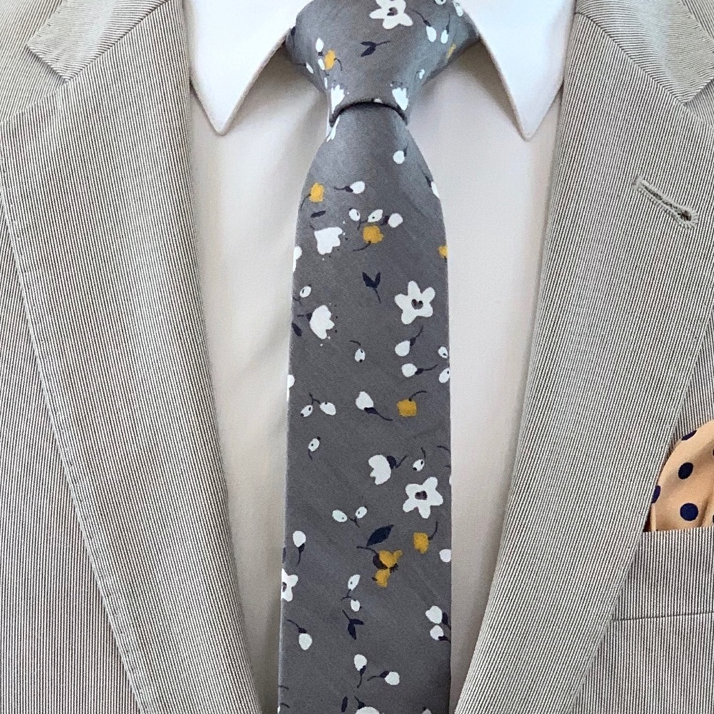 Men's Ochre Mix Floral Print Necktie 5-Piece Gift Set - Picture 5 of 11